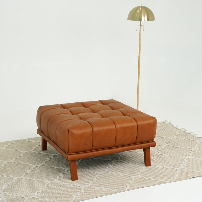 Wade Logan® Mid Century Modern Leather Ottoman In Tan & Reviews Wayfair